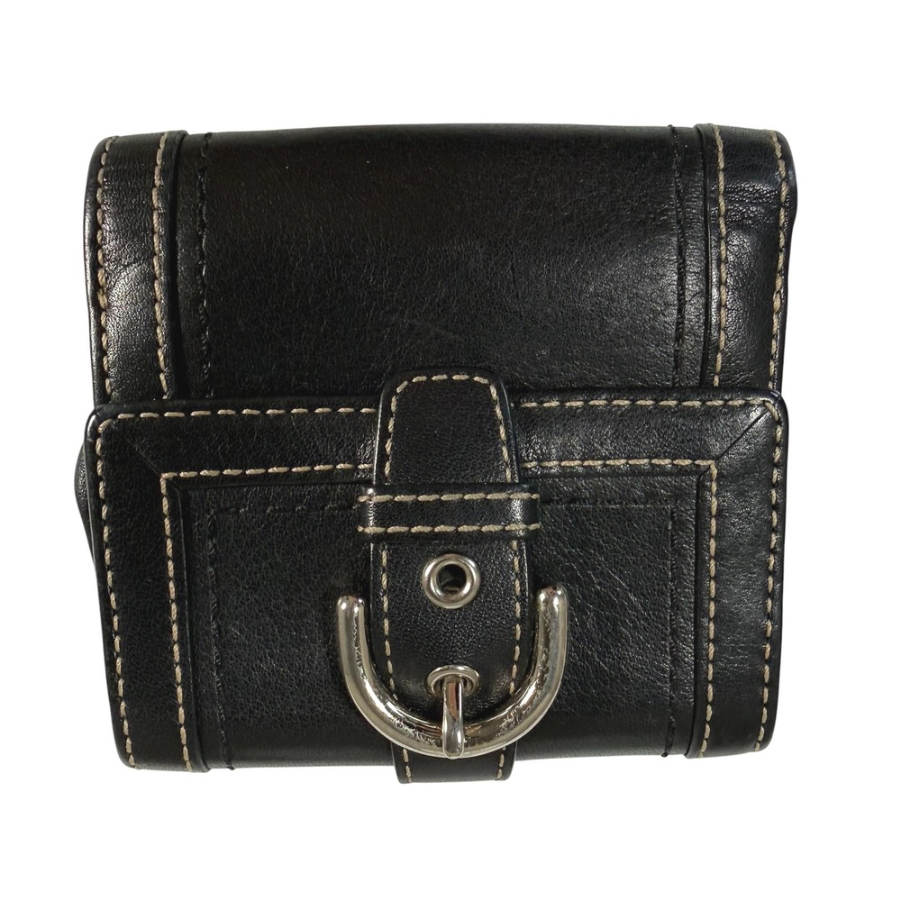 Coach Soho Mini Bifold Wallet Womens Black Leather Buckle Snap Compact Classic
